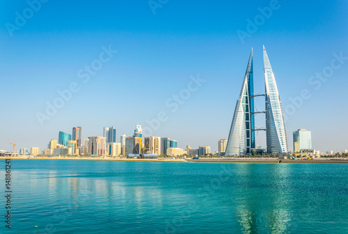 Skyline of Manama dominated by the World trade Center building, Bahrain. photo