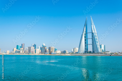 Skyline of Manama dominated by the World trade Center building, Bahrain. photo