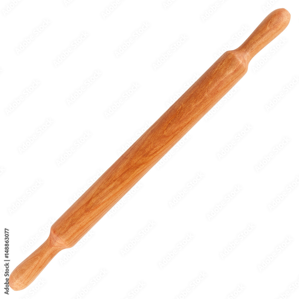 Wooden rolling pin isolated on white background closeup Wooden rolling pin isolated on white background closeup