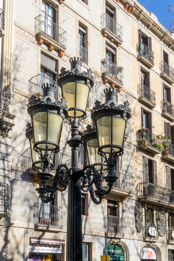 BARCELONA SPAIN - February 9, 2017: street view of Old town in Barcelona, is the capital city of the autonomous community of Catalonia in the Kingdom of Spain,February 9, 2017 in Barcelona Spain.