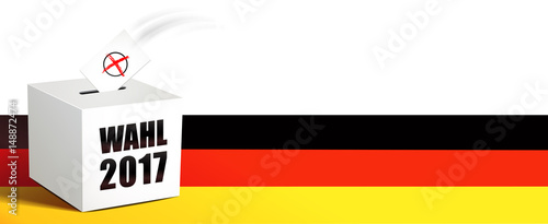 Wahl 2017 Banner - Walurne mit Stimmzettel im Flug und Deutschland Farben Hintergrund