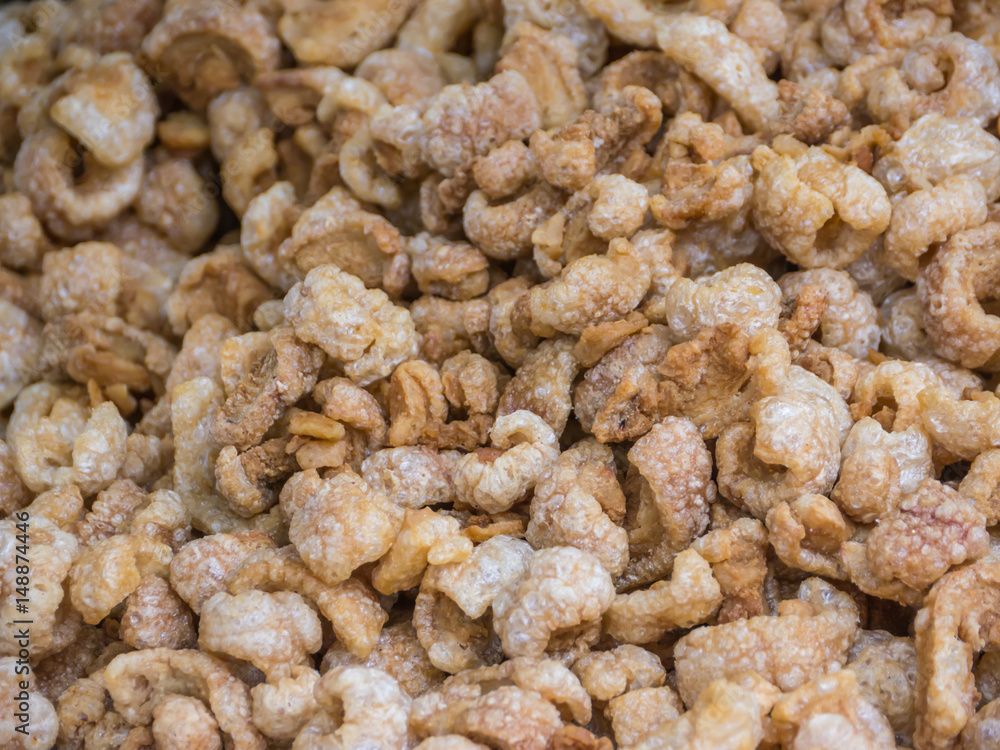 Deep fried crispy pork crackling snack