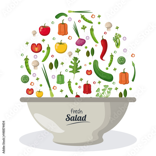 fresh salad bowl dish menu food natural image vector illustration