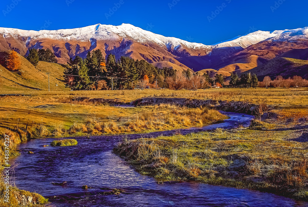 Stream and mountain scenery
