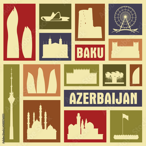 Baku Azerbaijan city vector icon symbol silhouette set
