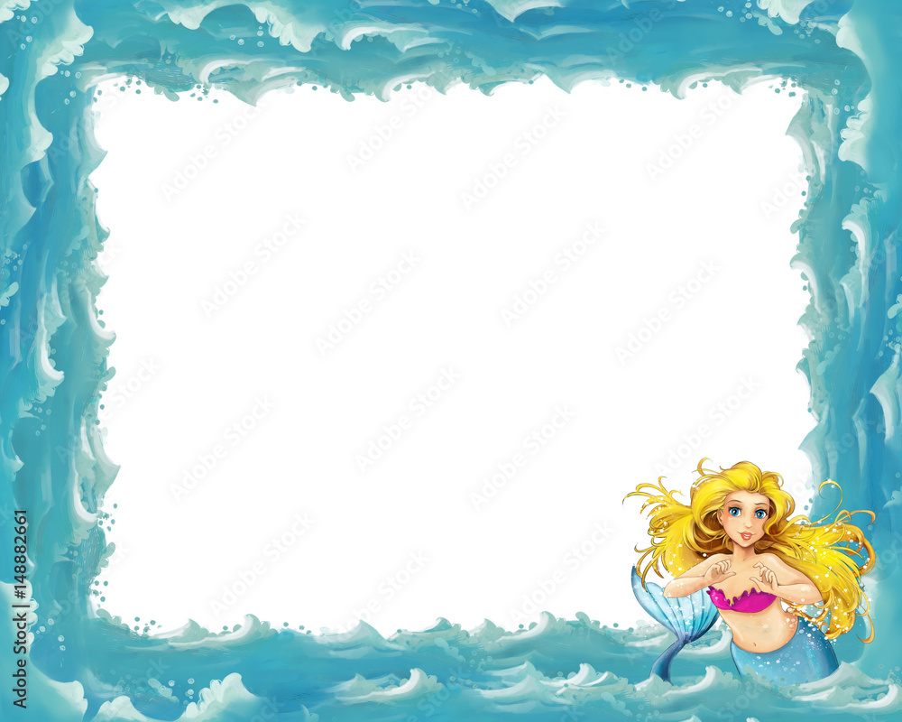 cartoon sea frame with mermaid illustration for children