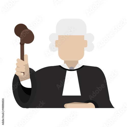 judge wearing white wig and holding gavel law and justice icon image vector illustration design 