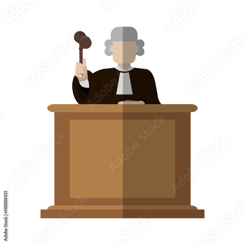 judge wearing white wig and holding gavel law and justice icon image vector illustration design 