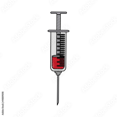 color blurred stripe of needle syringe with liquid and inchs vector illustration