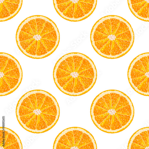 Vector seamless pattern of orange slice. Realistic citrus background