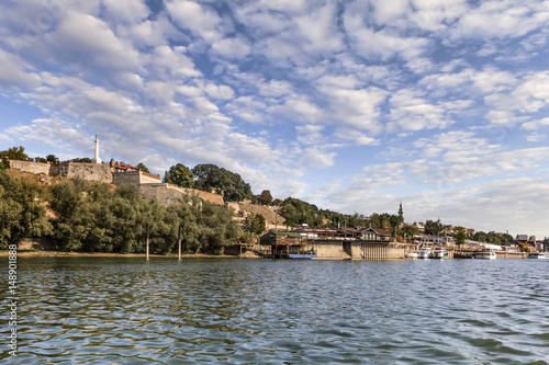Belgrade Panorama with Kalemegdan Fortress and Tourist Nautical Port Viewed From Sava River Perspective