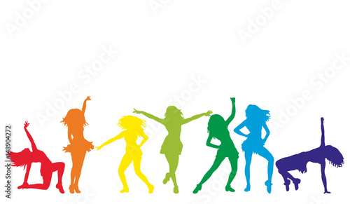 illustration of an isolated silhouette of people dancing  colorful