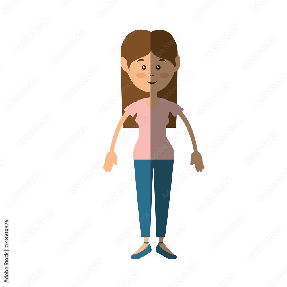 happy woman standing, cartoon icon over white background. colorful design. vector illustration happy woman standing, cartoon icon over white background. colorful design. vector illustration