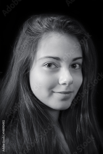 Monochrome portrait of young beautiful girl