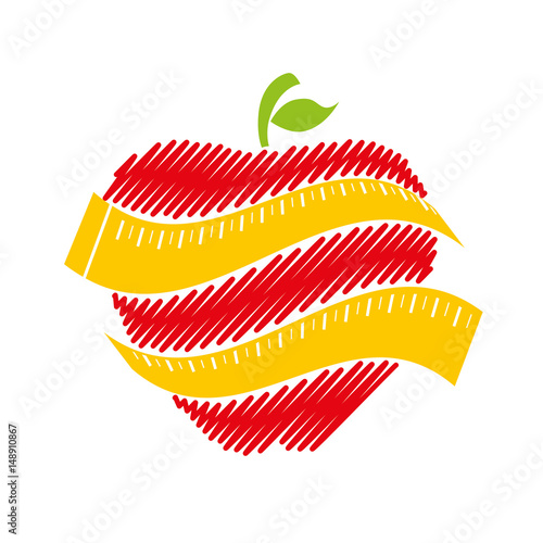 apple with measurement tape icon over white background. colorful design. vector illustration