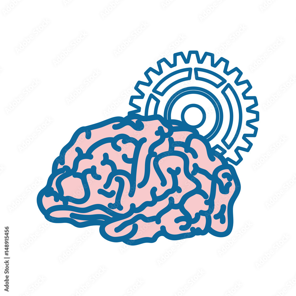 Human brain with gear wheel icon over white background. vector illustration Human brain with gear wheel icon over white background. vector illustration