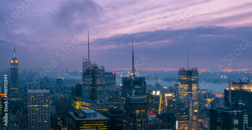 New York City with skyscrapers at sunset