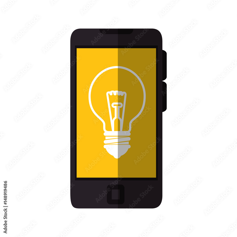 smartphone with bulb light icon on screen over white background. vector illustration smartphone with bulb light icon on screen over white background. vector illustration