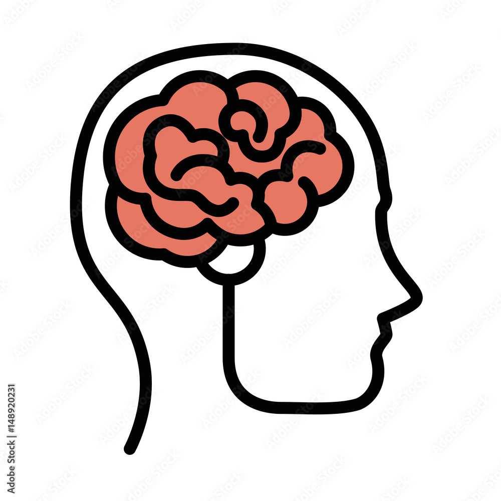 head profile with brain organ icon over white background. vector illustration