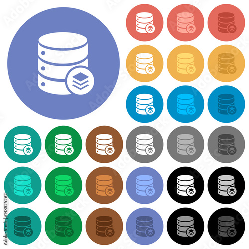 Database layers round flat multi colored icons
