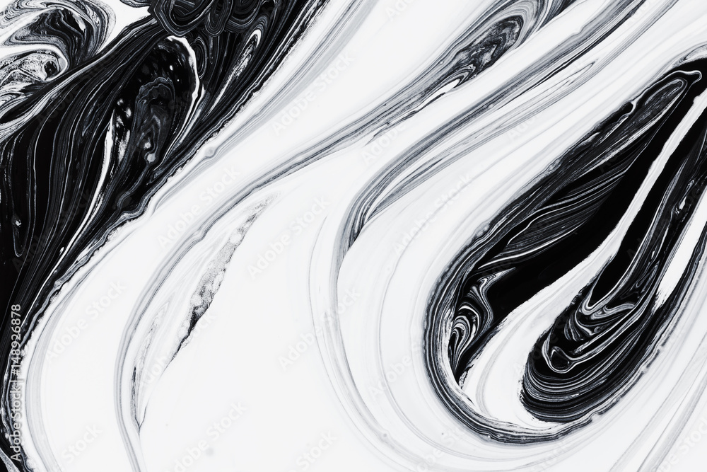 Obraz abstrakcyjne tło, biały i czarny olej mineralny farby na wodzie