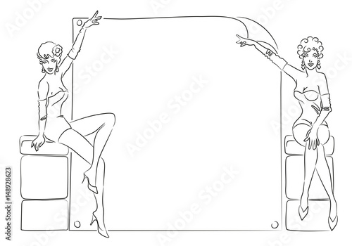 Postcard with two pin-up girls