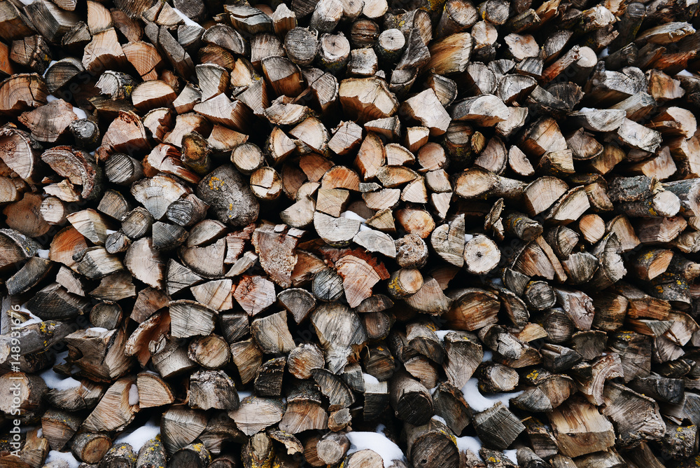 A stack of birch firewood - a natural background A stack of birch firewood - a natural background