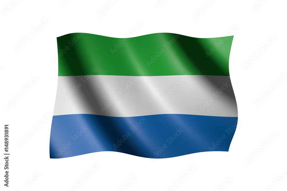 Flag of Sierra Leone isolated on white, 3d illustration Flag of Sierra Leone isolated on white, 3d illustration