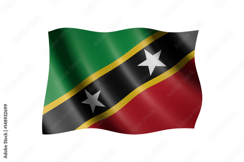 Flag of Saint Kitts and Nevis isolated on white, 3d illustration Flag of Saint Kitts and Nevis isolated on white, 3d illustration