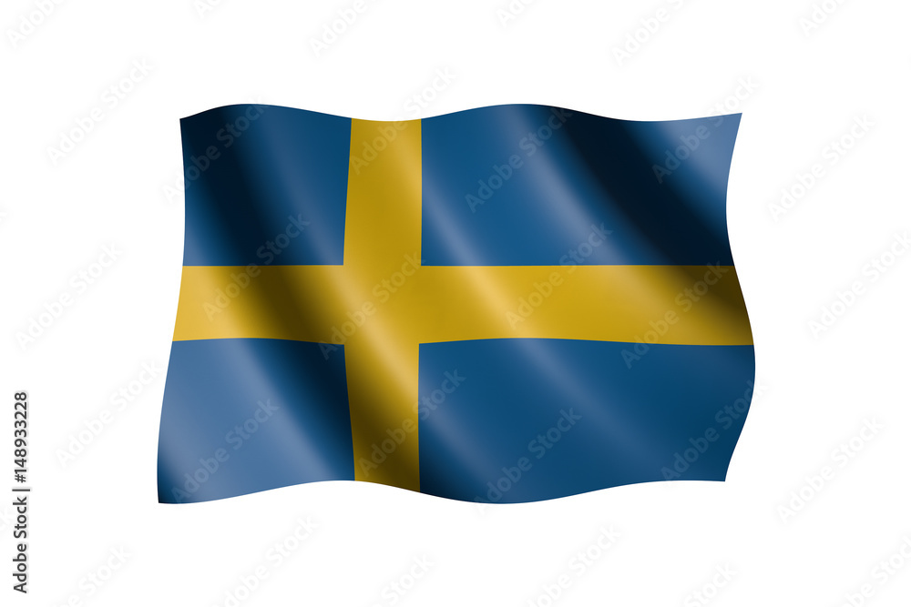 Flag of Sweden isolated on white, 3d illustration Flag of Sweden isolated on white, 3d illustration