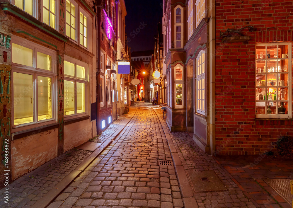 Bremen. Old street at night.