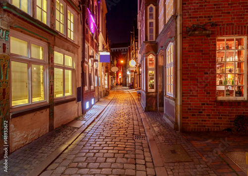 Bremen. Old street at night. © pillerss