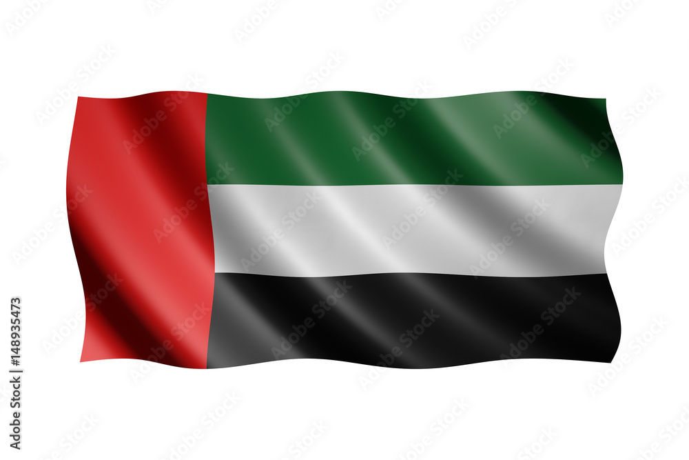 Flag of the United Arab Emirates isolated on white, 3d illustration