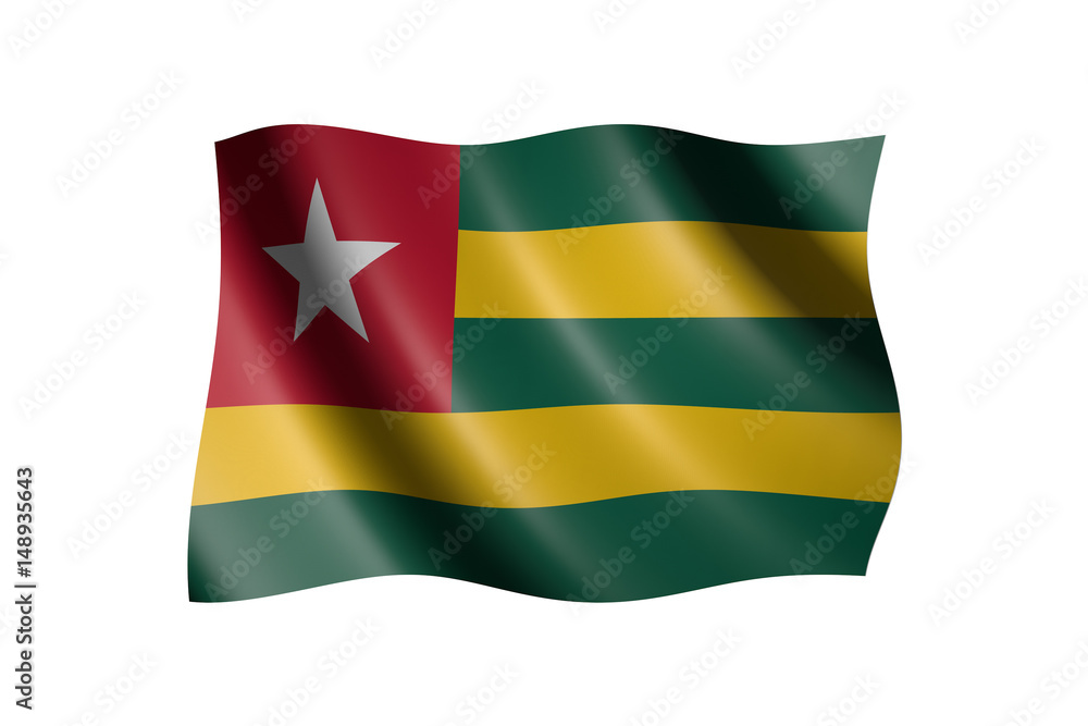 Flag of Togo isolated on white, 3d illustration Flag of Togo isolated on white, 3d illustration