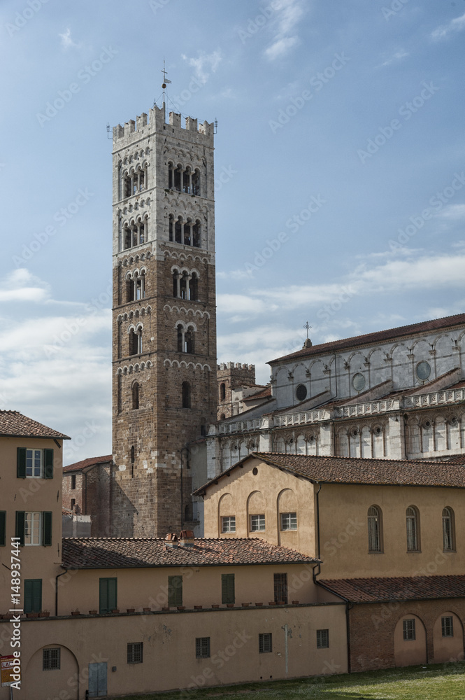 Belltower of San Martino Cathedral in Lucca, Tuscany, Italy