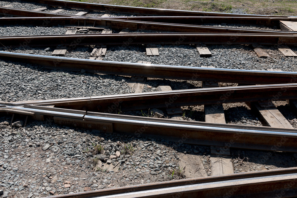Crossing railway tracks rails and sleepers Crossing railway tracks rails and sleepers