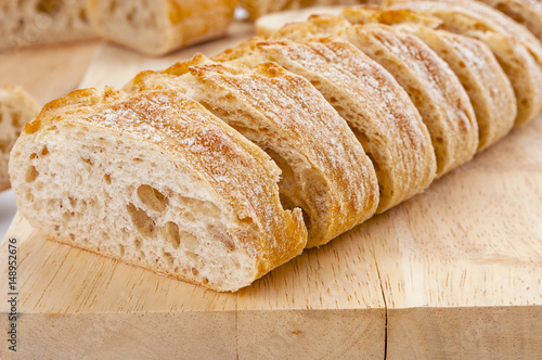 Sliced french baguette closeup