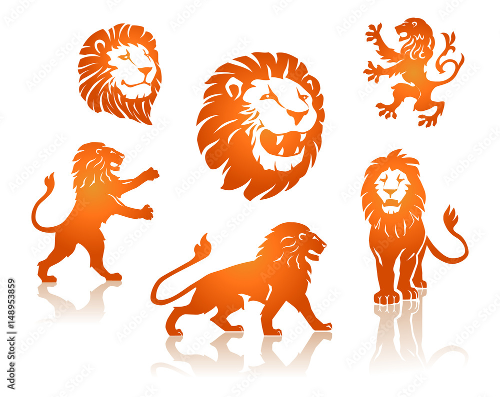 Obraz premium Lions Silhouettes set