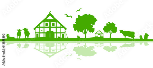 Silhouette Haus und Kühe