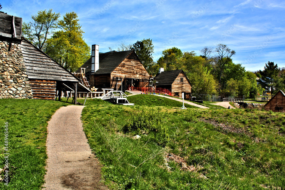 National Historic Saugus Iron Works about 10 miles from Boston in Saugus, Massachusetts. Site of the first integrated ironworks in North America, in operation between 1646 and approximately 1670. National Historic Saugus Iron Works about 10 miles from Boston in Saugus, Massachusetts. Site of the first integrated ironworks in North America, in operation between 1646 and approximately 1670.