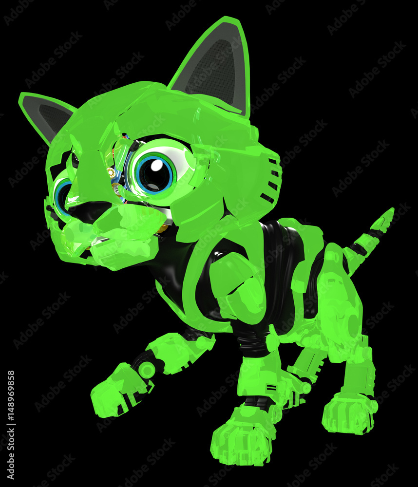 Obraz premium Robotic Kitten, Glow Green