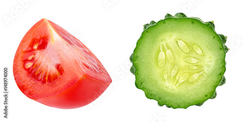   tomato and cucumber isolated on white