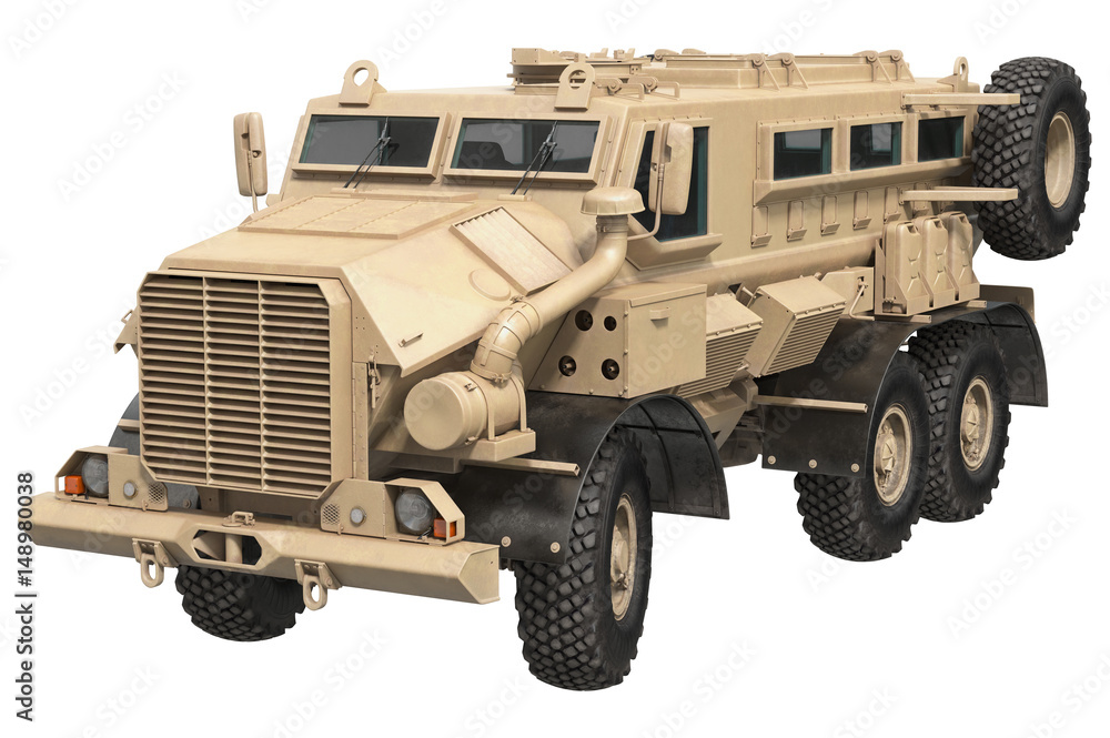 Truck army beige vehicle armored machine. 3D rendering