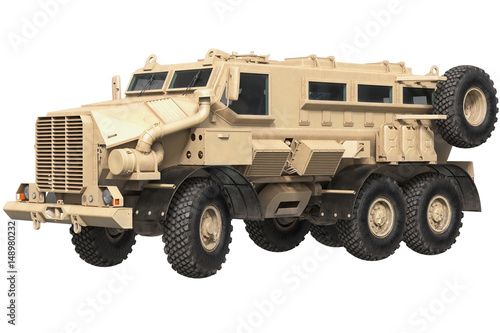 Truck military beige armored car transportation. 3D rendering