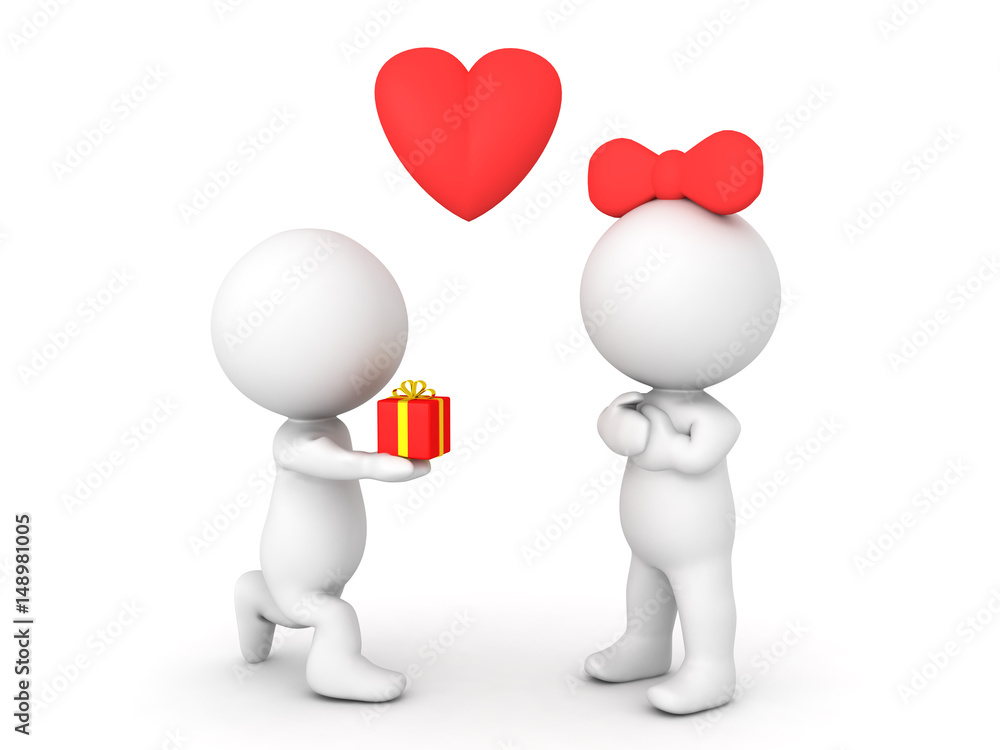3D Character offering gift or ring to female character 3D Character offering gift or ring to female character