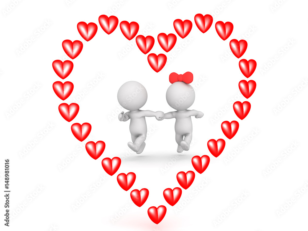 3D illustration of couple running outlined by a red cartoon heart Stock  Illustration | Adobe Stock