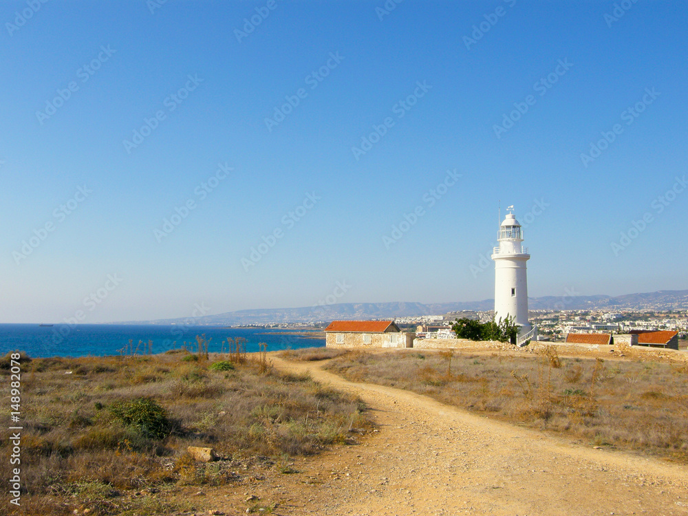 lighthouse in Cyprus. a landmark for ships. The navigation structure.
