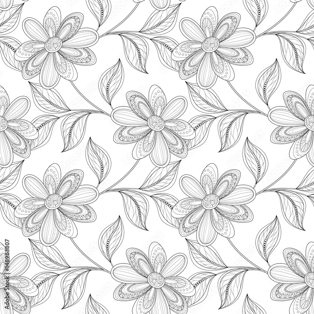 Vector Seamless Monochrome Floral Pattern Vector Seamless Monochrome Floral Pattern