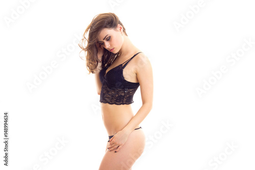 Young woman in black lingerie