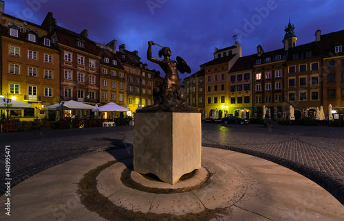 Monument of mermaid in Warsaw in the morning.
